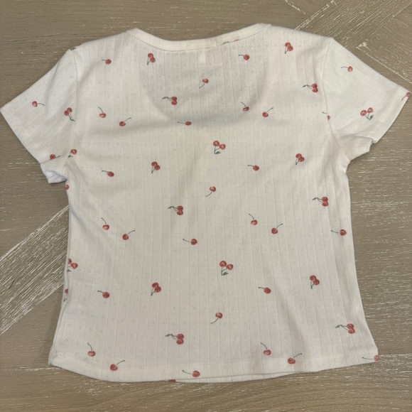 Pink Rose White Cherry Print Short Sleeve Tee - Picture 5 of 5